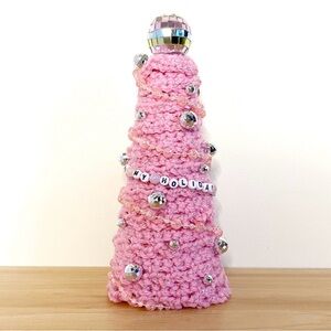 In My Holiday Era Friendship Bracelet Pink Crochet Christmas Tree